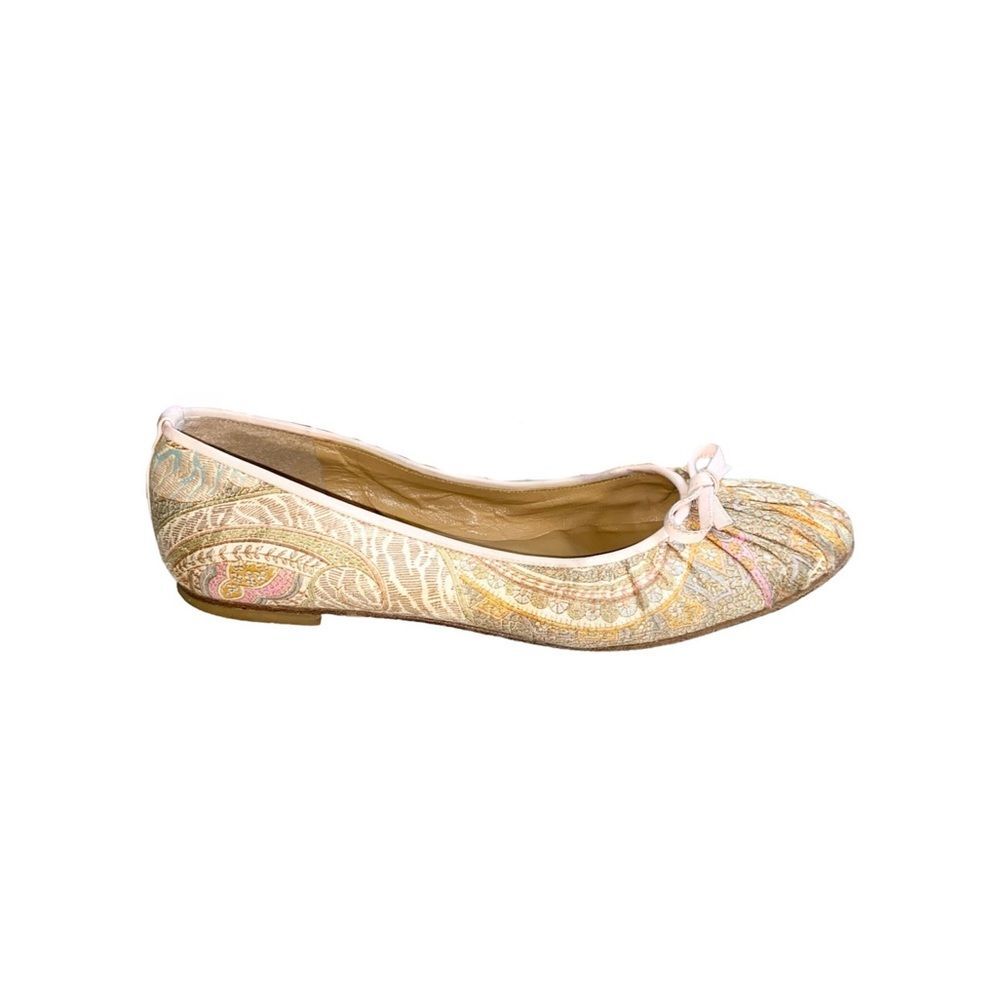 Stuart Weitzman Pastel Multicolor Floral Paisley Print Silk Leather Ballet Flats